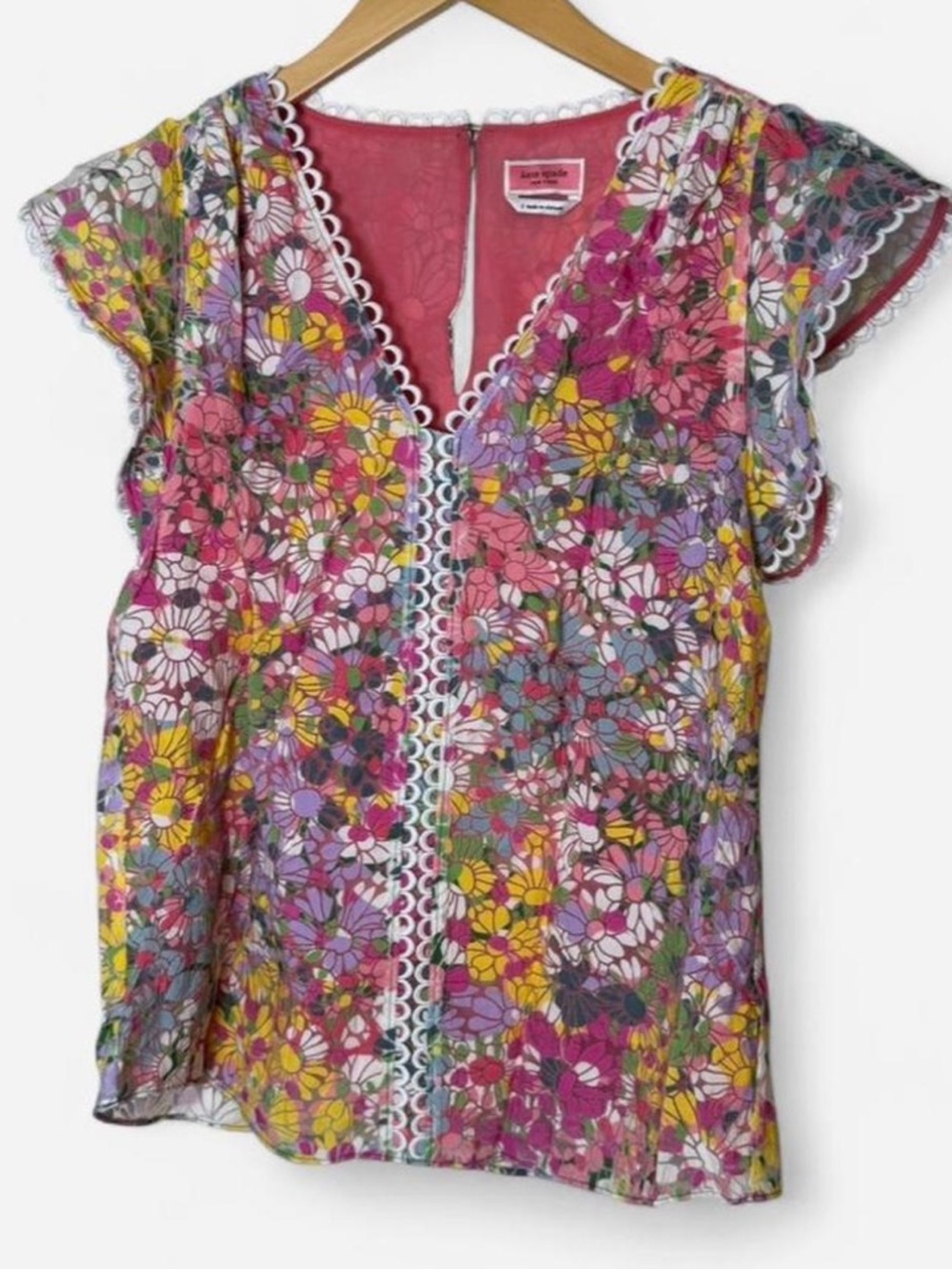 kate spade floral dots burnout blouse with scalloped trim and button front small - Picture 2 of 8